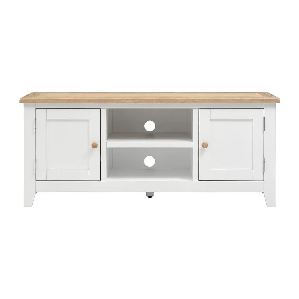 Chester TV Stand with Storage - Pure White, Oak
