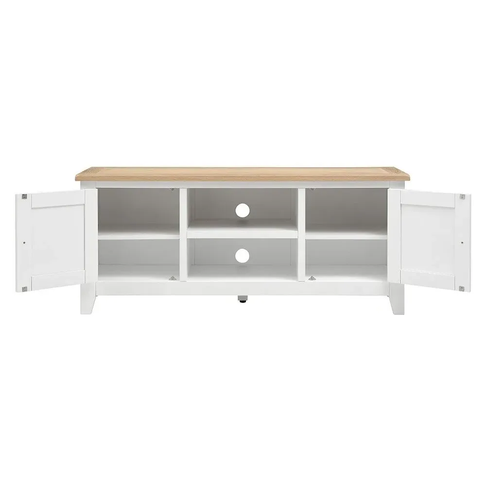 Chester TV Stand with Storage - Pure White, Oak