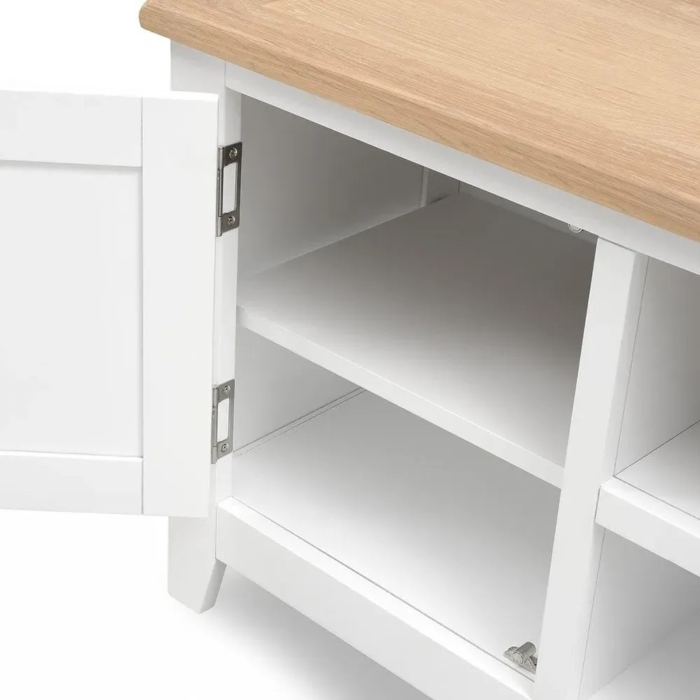 Chester TV Stand with Storage - Pure White, Oak
