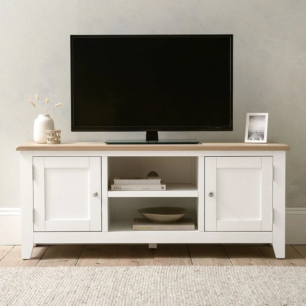Chester TV Stand with Storage - Pure White, Oak