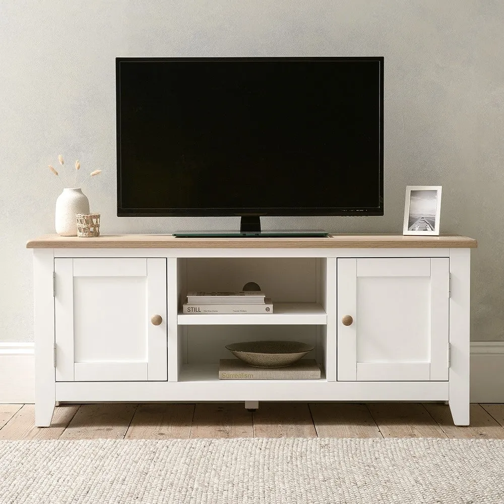 Chester TV Stand with Storage - Pure White, Oak image