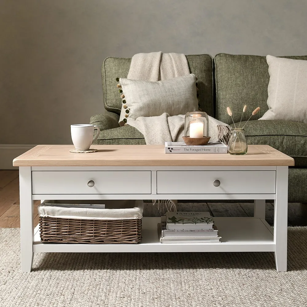 Coffee Table with Drawers - White, Oak