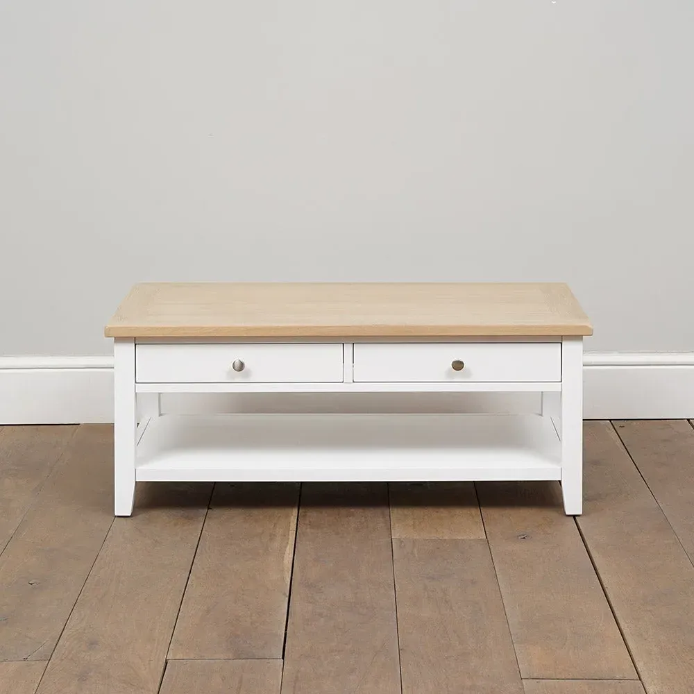 Coffee Table with Drawers - White, Oak