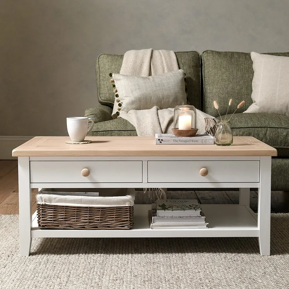 Coffee Table with Drawers - White, Oak image