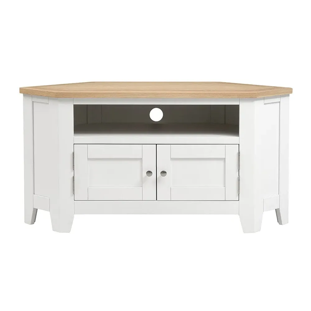 Corner TV Stand with Storage - White, Oak