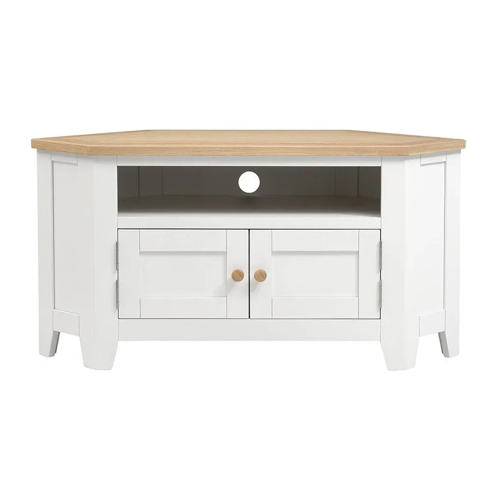 Corner TV Stand with Storage - White, Oak