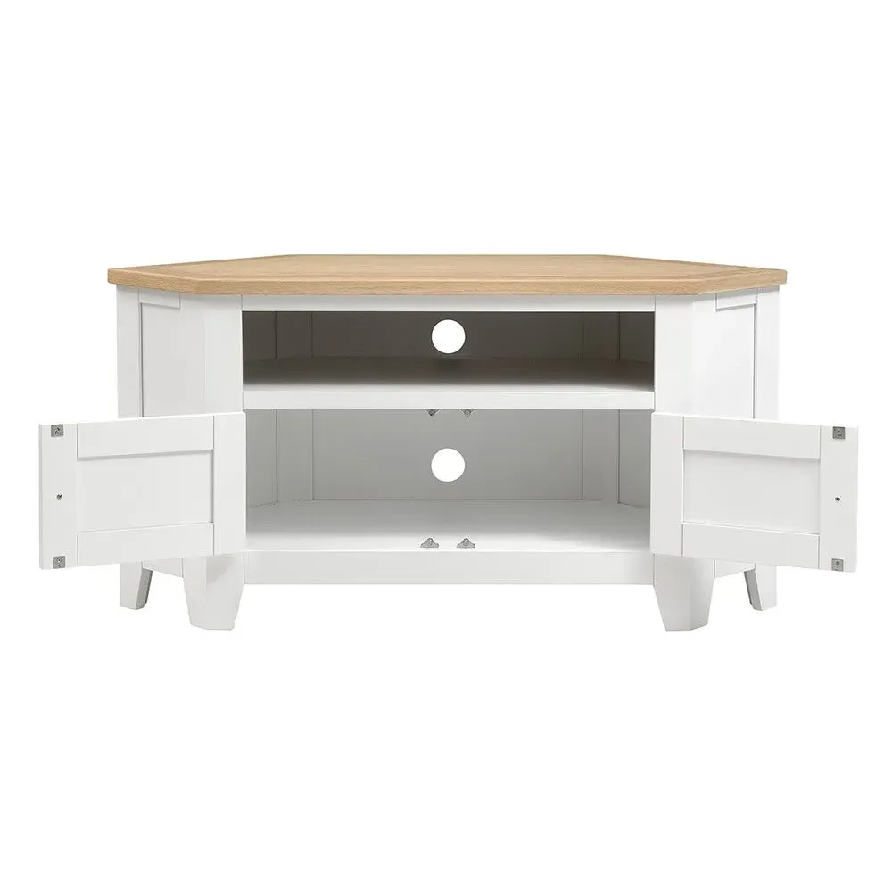 Corner TV Stand with Storage - White, Oak