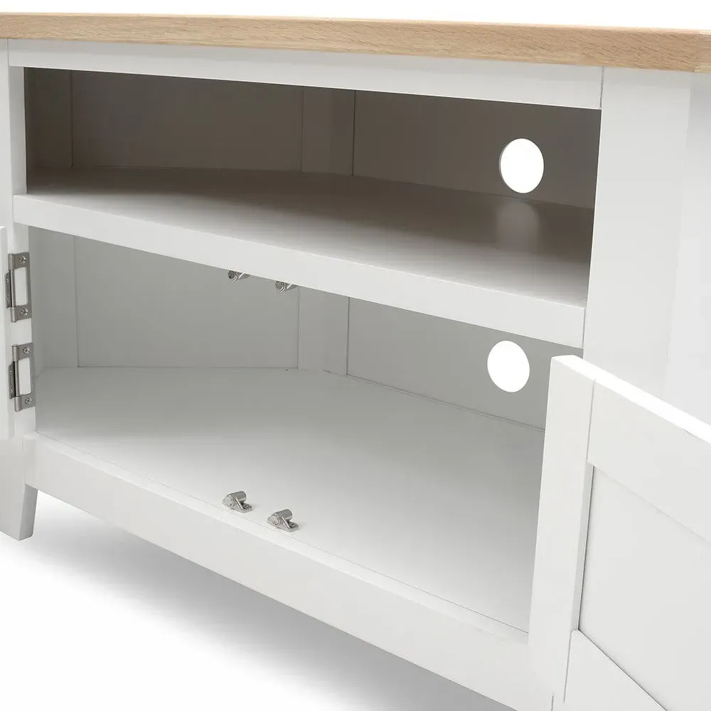 Corner TV Stand with Storage - White, Oak
