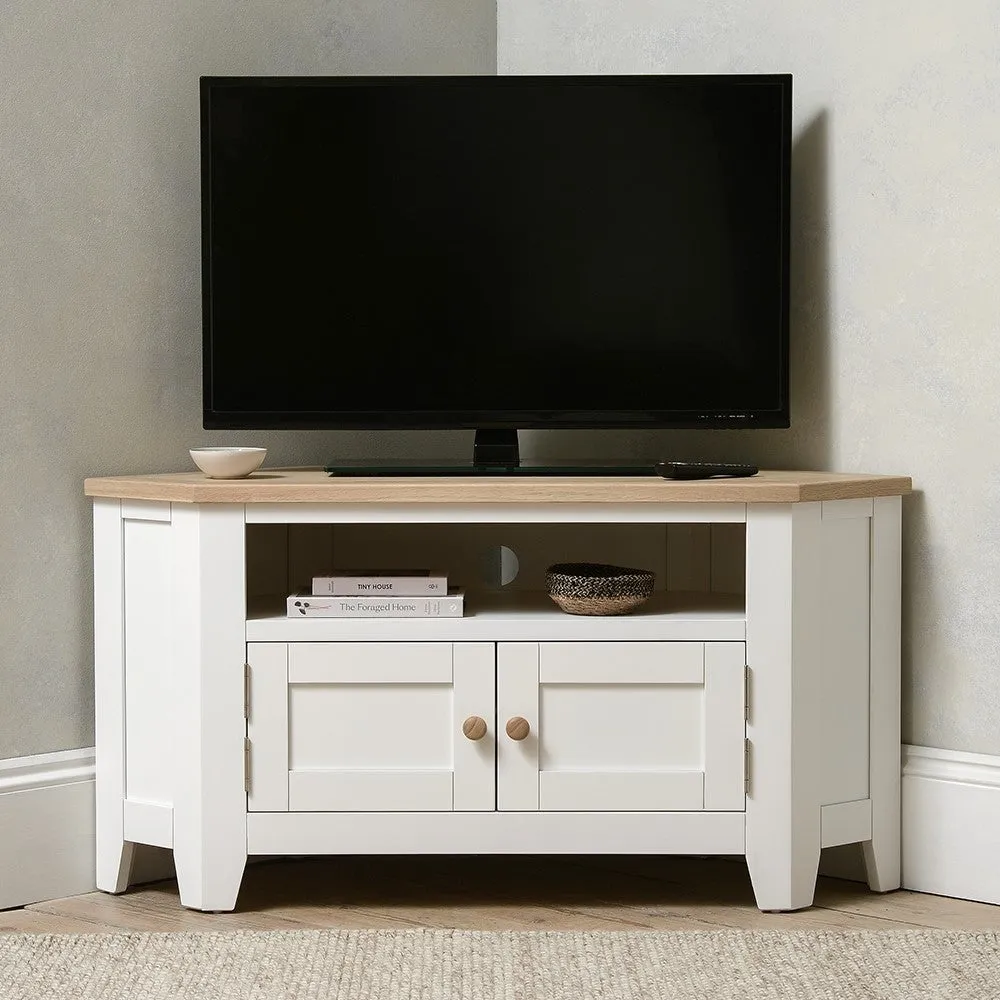 Corner TV Stand with Storage - White, Oak