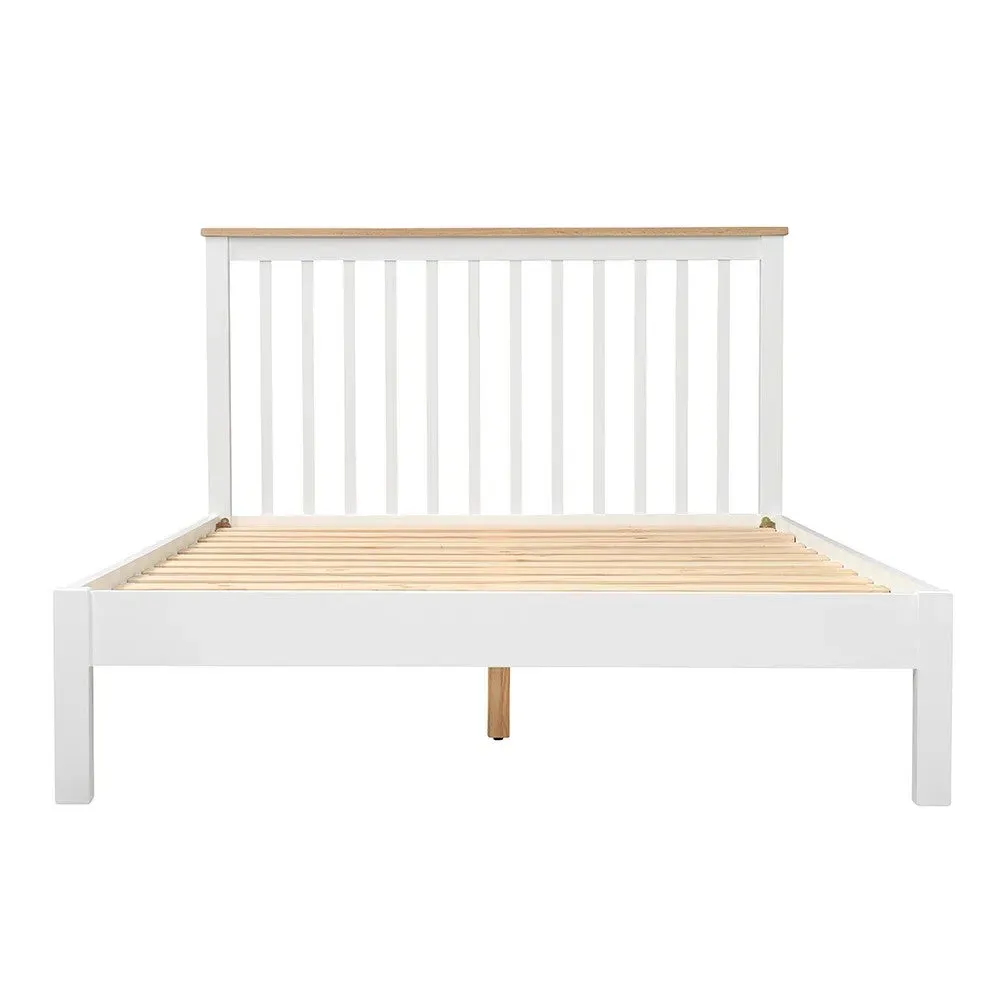 Double Bed Frame with Slatted Headboard - White, Oak