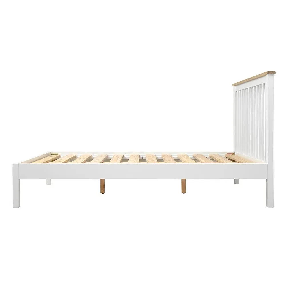 Double Bed Frame with Slatted Headboard - White, Oak