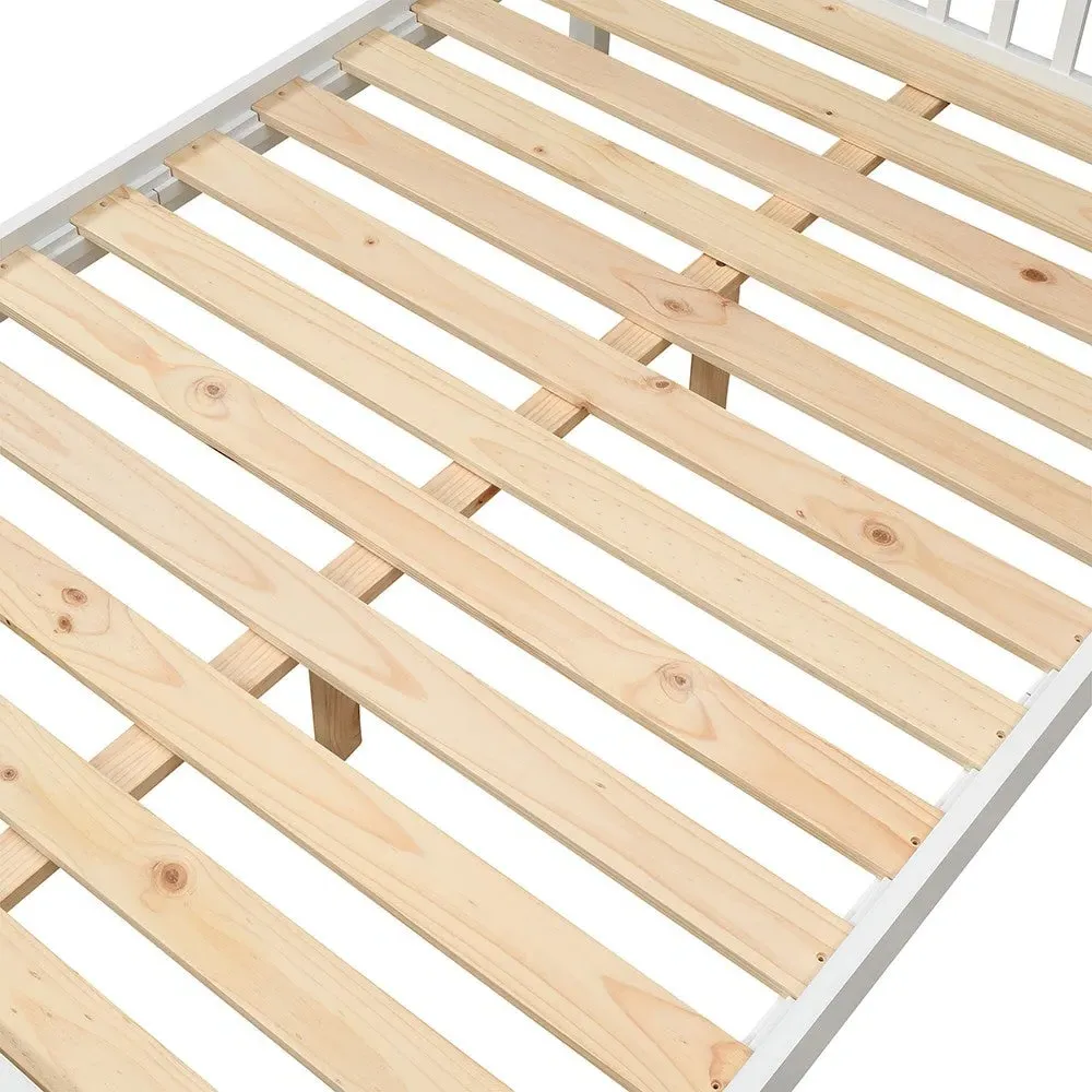 Double Bed Frame with Slatted Headboard - White, Oak