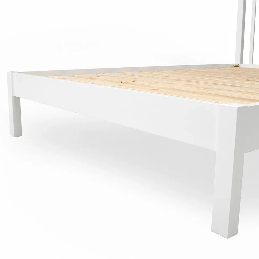 Double Bed Frame with Slatted Headboard - White, Oak