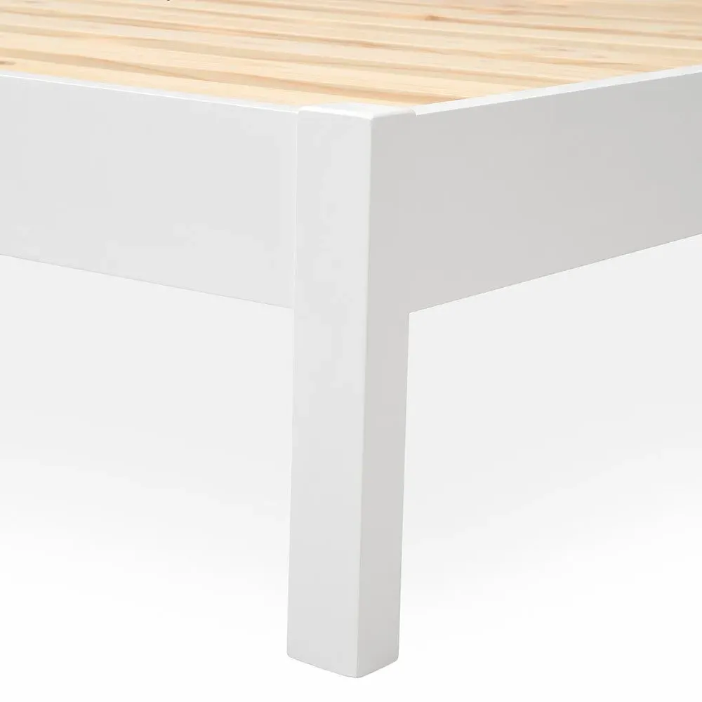 Double Bed Frame with Slatted Headboard - White, Oak