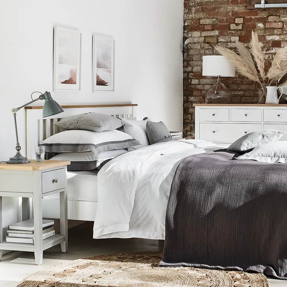 Double Bed Frame with Slatted Headboard - White, Oak image