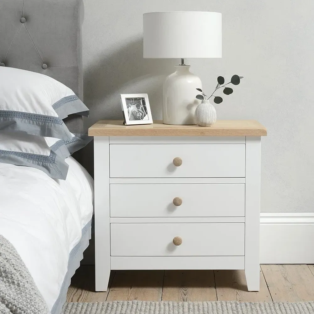 Jumbo Bedside Table with 3 Drawers - White, Oak