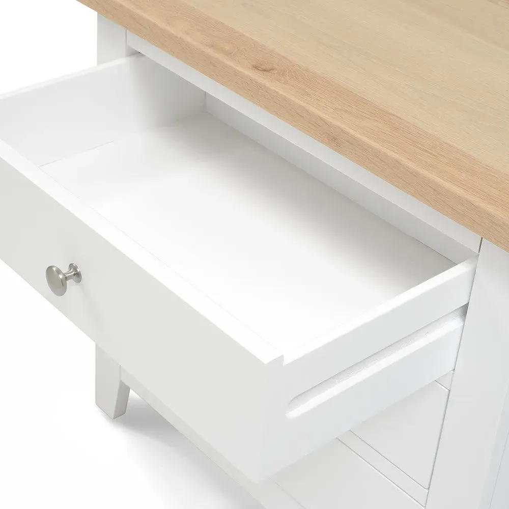 Jumbo Bedside Table with 3 Drawers - White, Oak