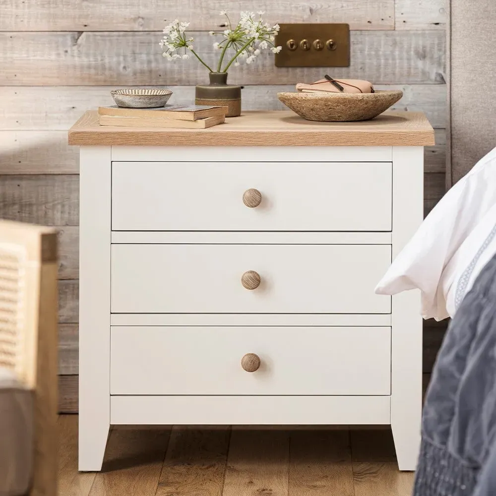 Jumbo Bedside Table with 3 Drawers - White, Oak