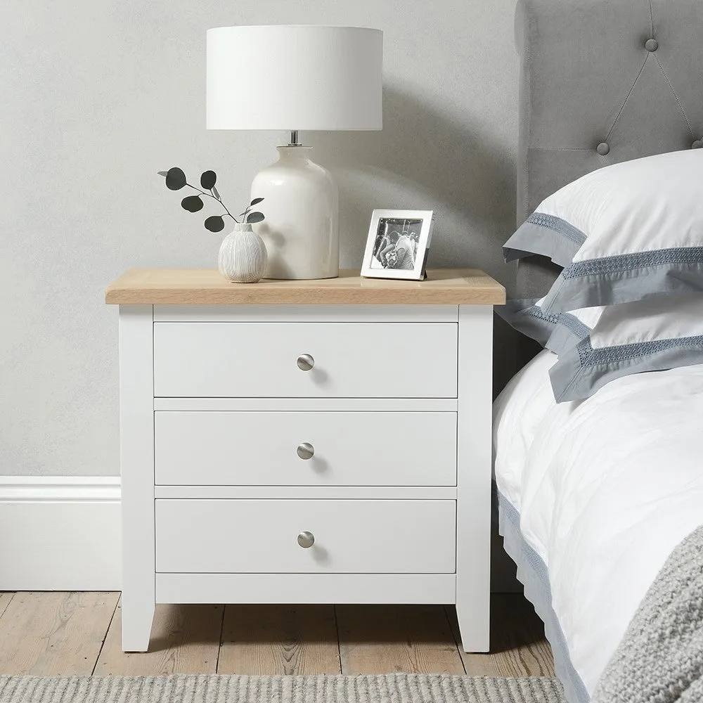 Jumbo Bedside Table with 3 Drawers - White, Oak image