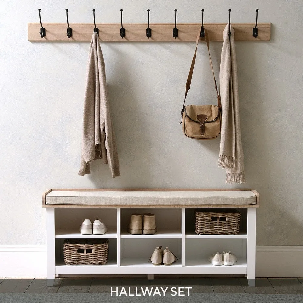 Large Shoe Storage Bench with 9 Hook Rack - White, Oak