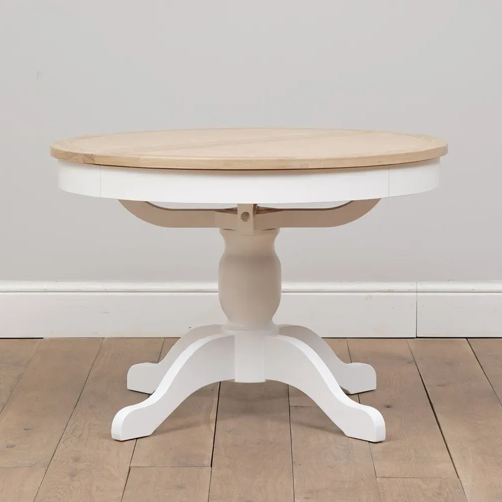 Round Extending Dining Table and 4 Spindleback Chairs - White, Oak
