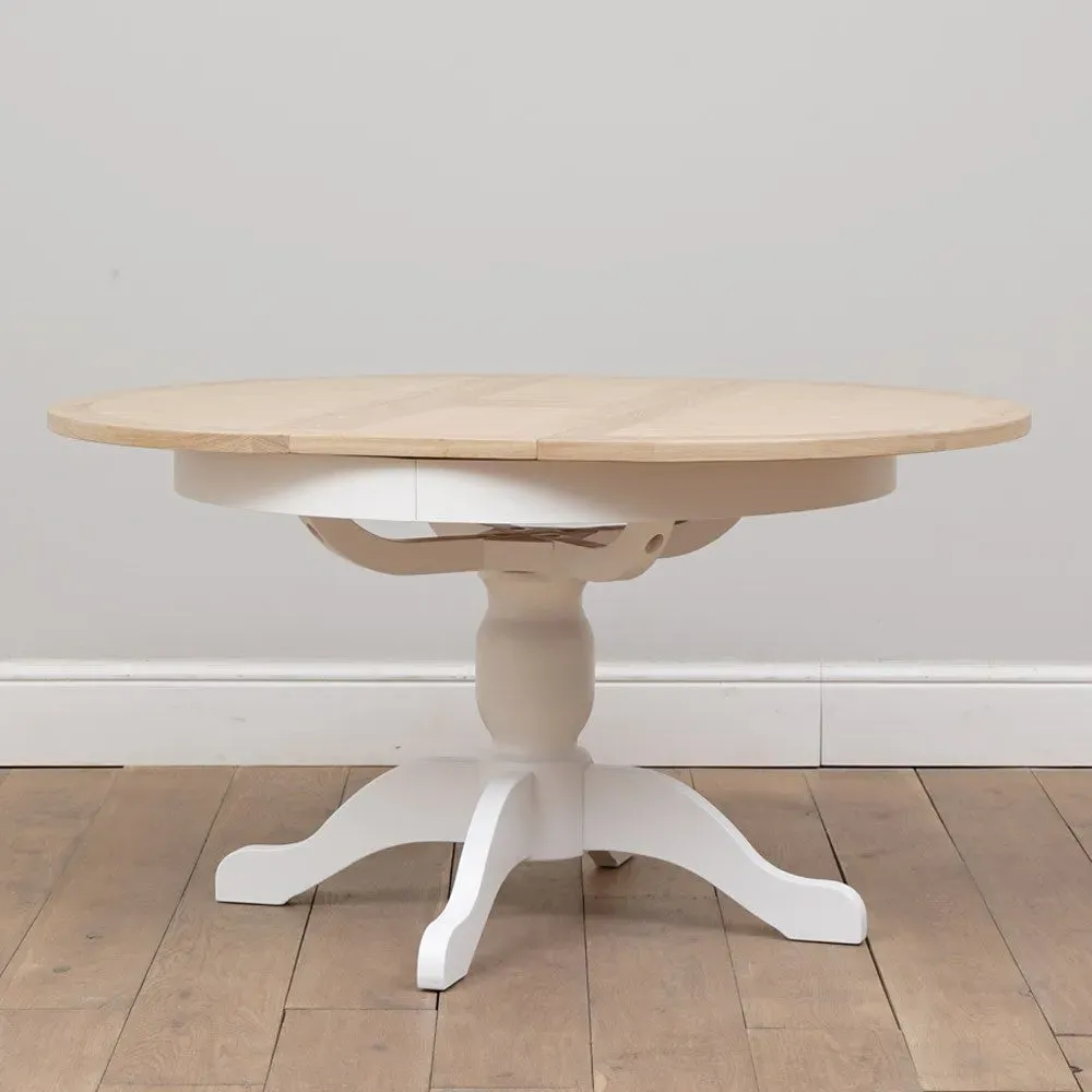 Round Extending Dining Table and 4 Spindleback Chairs - White, Oak