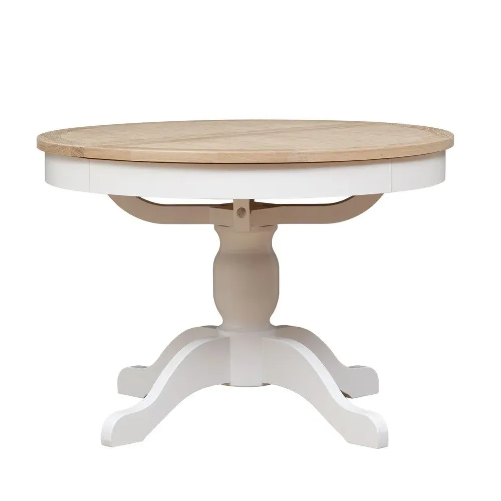 Round Extending Dining Table and 4 Spindleback Chairs - White, Oak