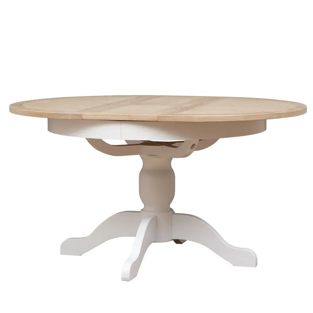 Round Extending Dining Table and 4 Spindleback Chairs - White, Oak