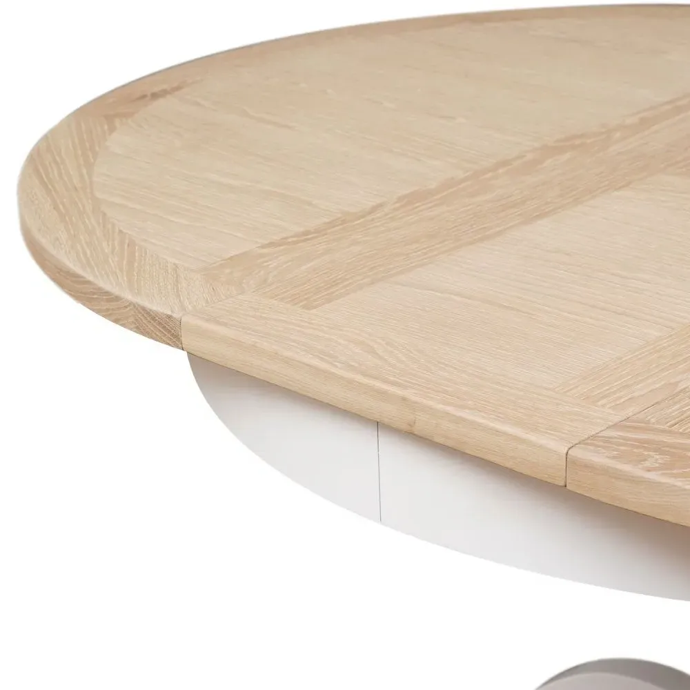 Round Extending Dining Table and 4 Spindleback Chairs - White, Oak