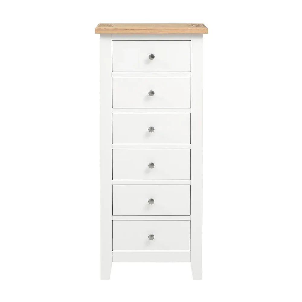Tallboy with 6 Drawers - White, Oak