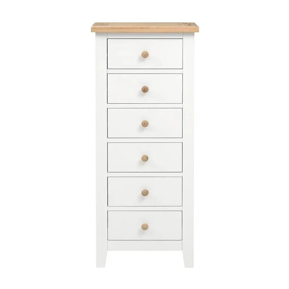 Tallboy with 6 Drawers - White, Oak