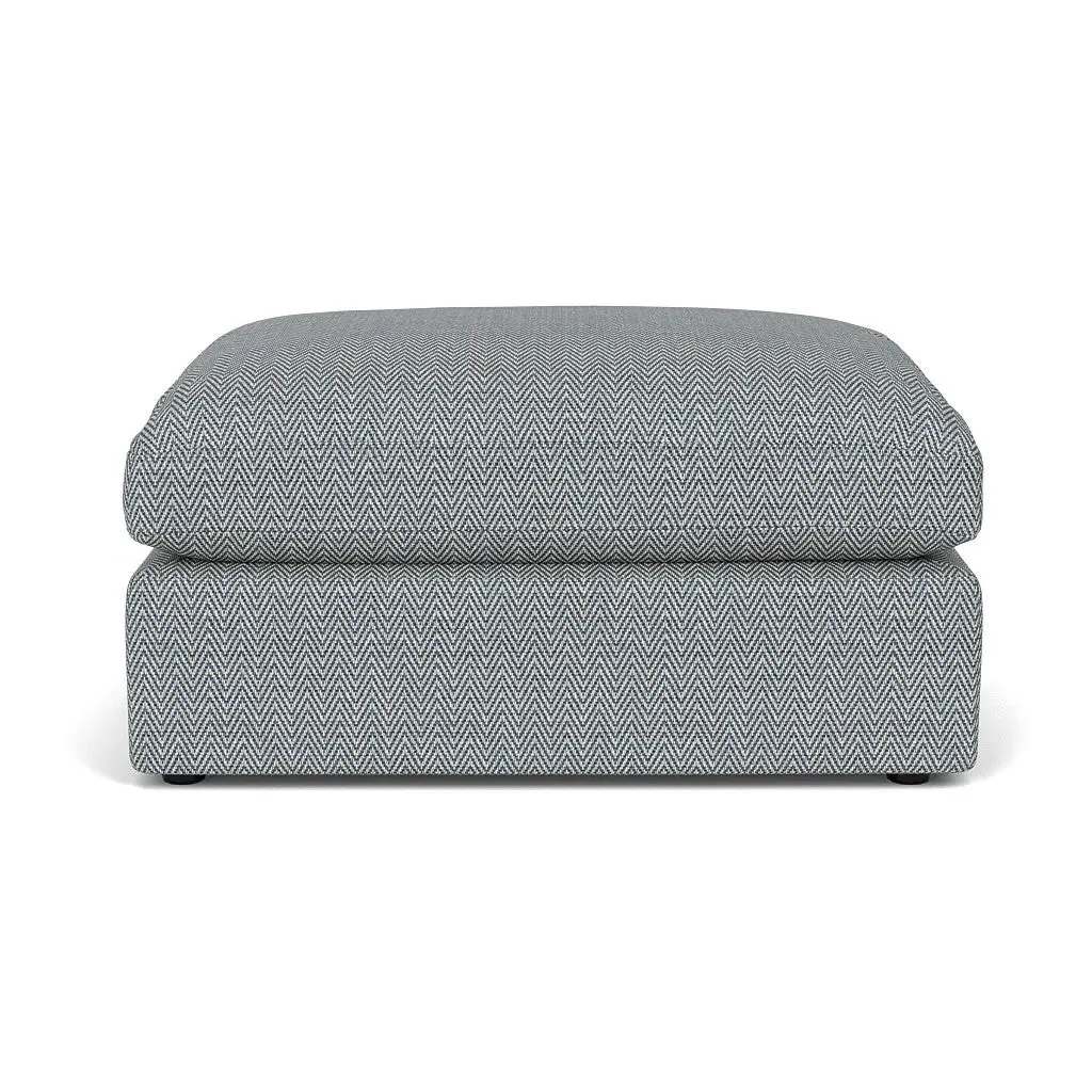 Clarke Large Foot Stool - Navy, Herringbone Weave