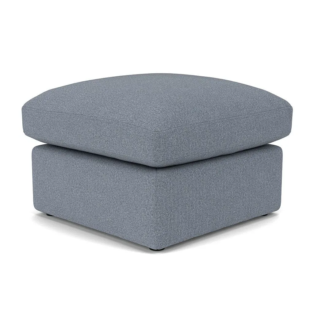 Clarke Foot Stool - Navy, Eco Herringbone