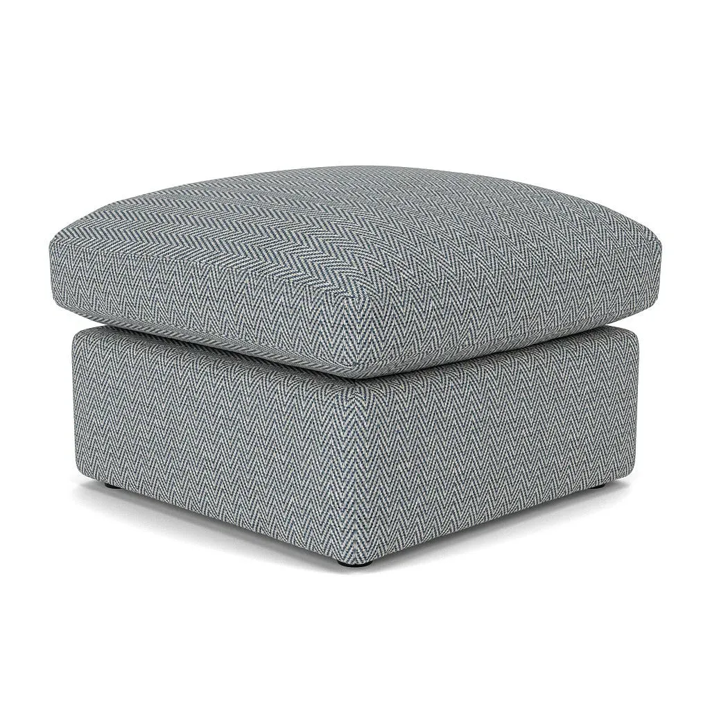 Clarke Foot Stool - Navy, Herringbone Weave