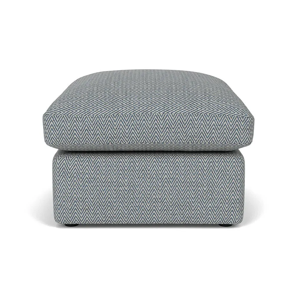 Clarke Foot Stool - Navy, Herringbone Weave