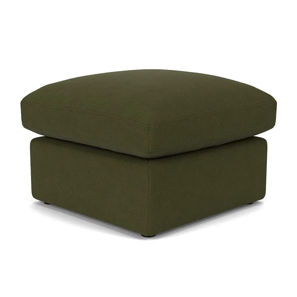Clarke Square Foot Stool - Forest Green, Linen Mix