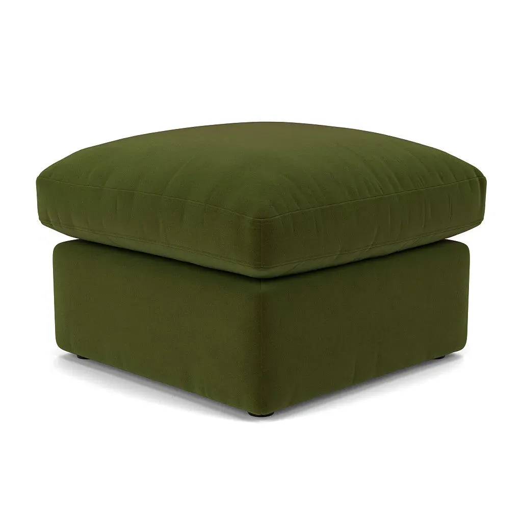 Clarke Square Foot Stool - Forest Green, Matt Velvet