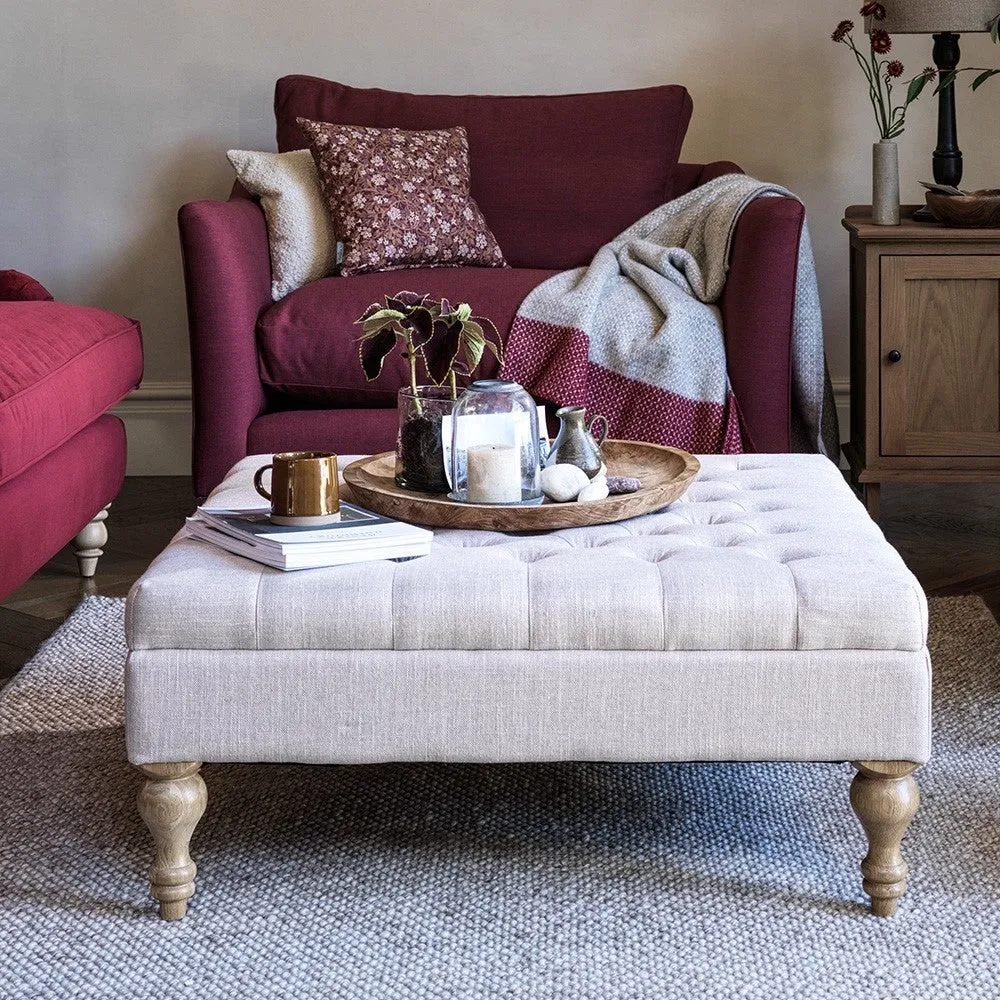 Buttoned Coffee Table - Stone Linen, Oak