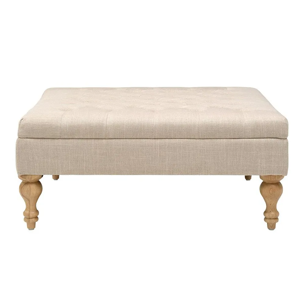 Buttoned Coffee Table - Stone Linen, Oak