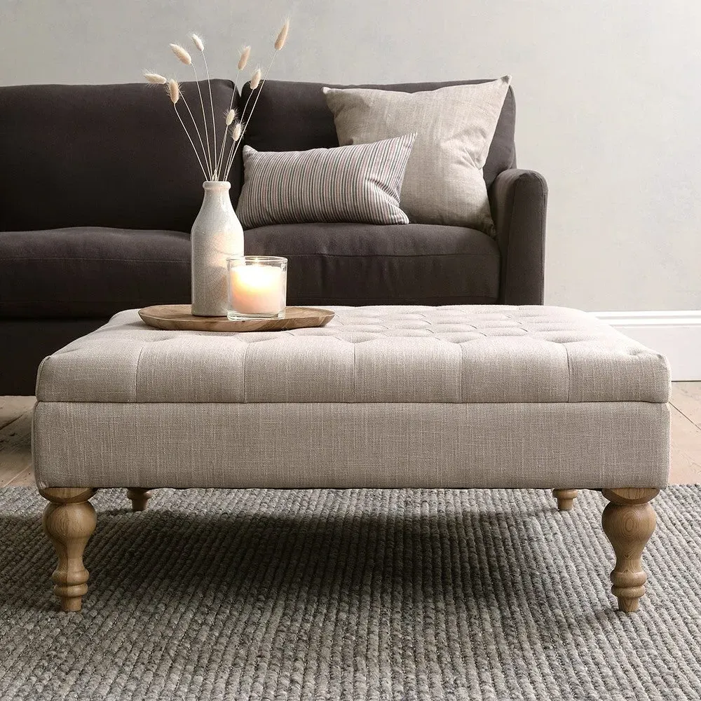 Buttoned Coffee Table - Stone Linen, Oak