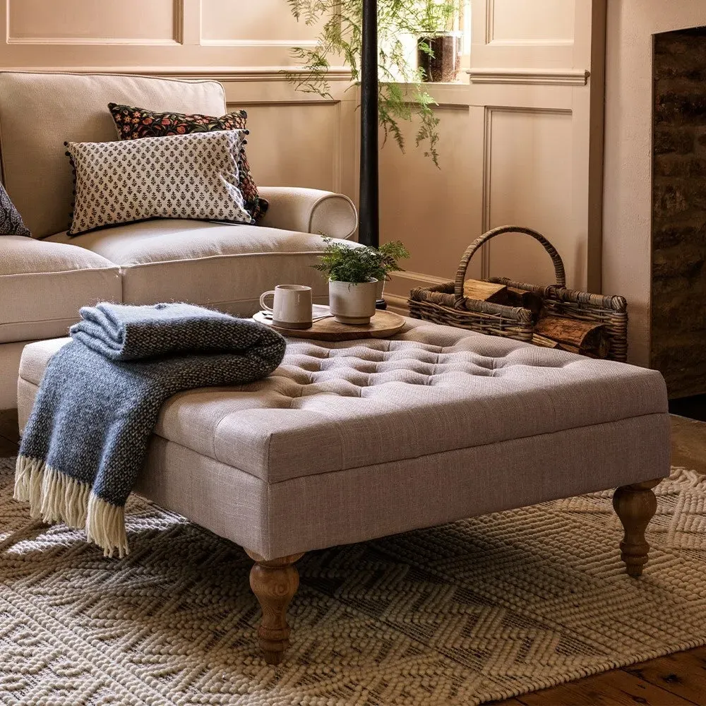Buttoned Coffee Table - Stone Linen, Oak