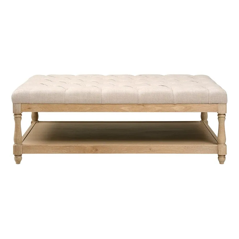 Rectangular Coffee Table with Shelf - Grey, Linen