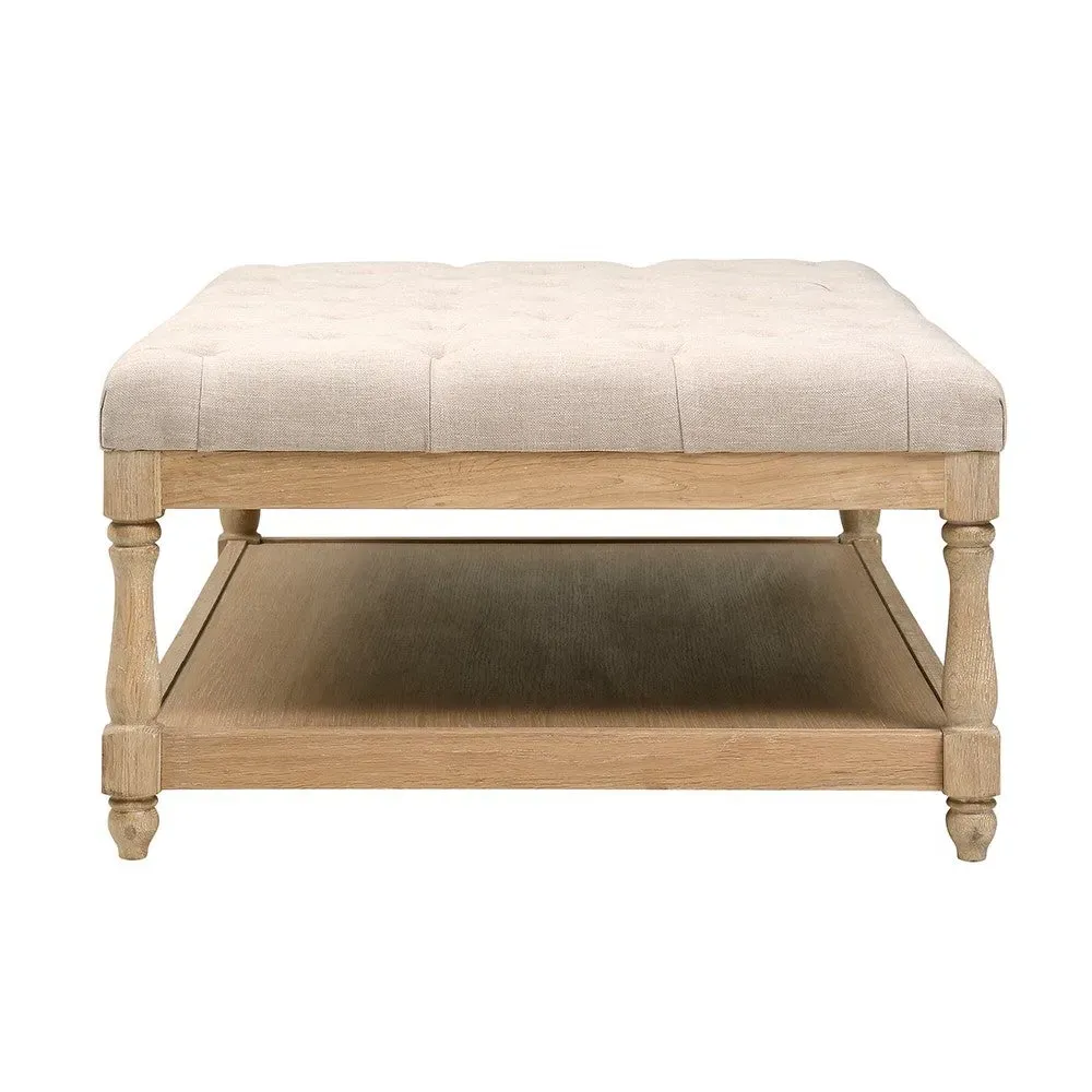 Rectangular Coffee Table with Shelf - Grey, Linen