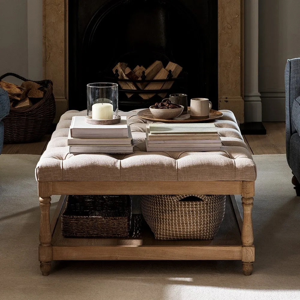 Rectangular Coffee Table with Shelf - Grey, Linen