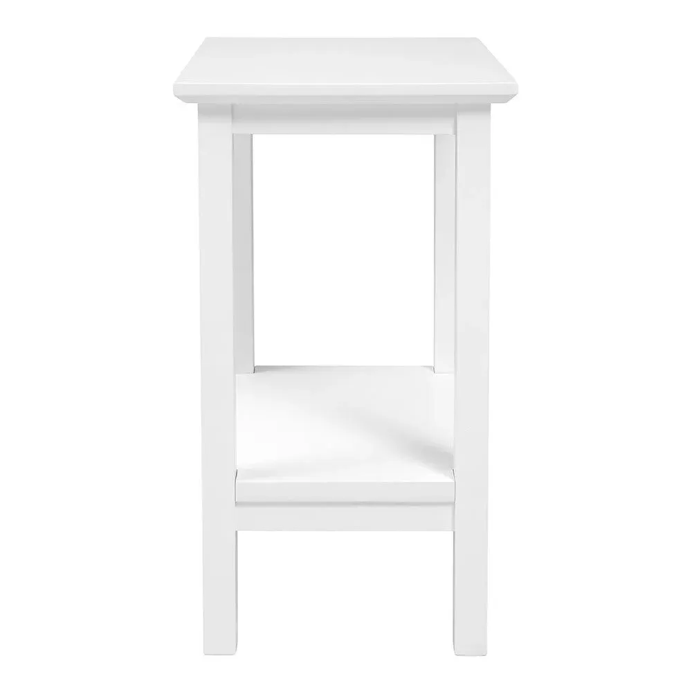 Pure White Side Table with Storage - White, Hardwood