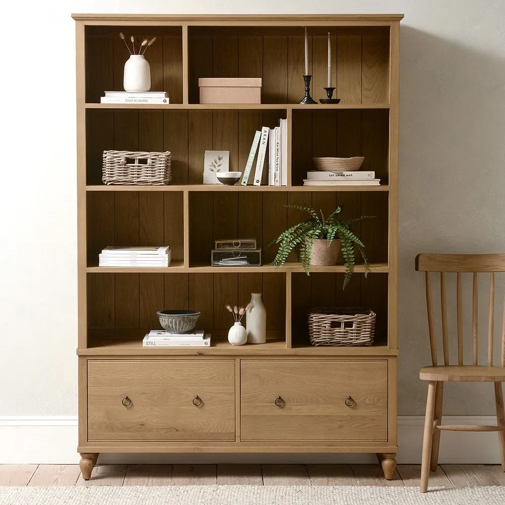 Elkstone Large Bookcase with Drawers - Oak