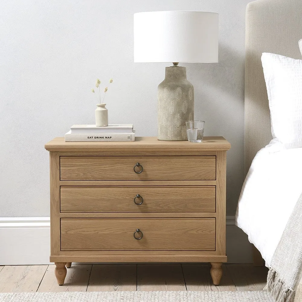 Large 3 Drawer Bedside Table - Brown, Oak