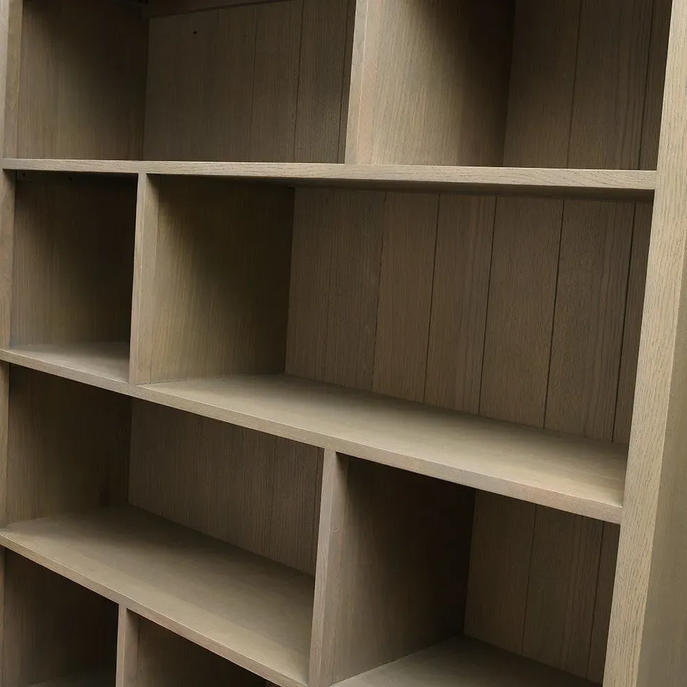 Large Divider Bookcase with Drawers - Smoked Oak