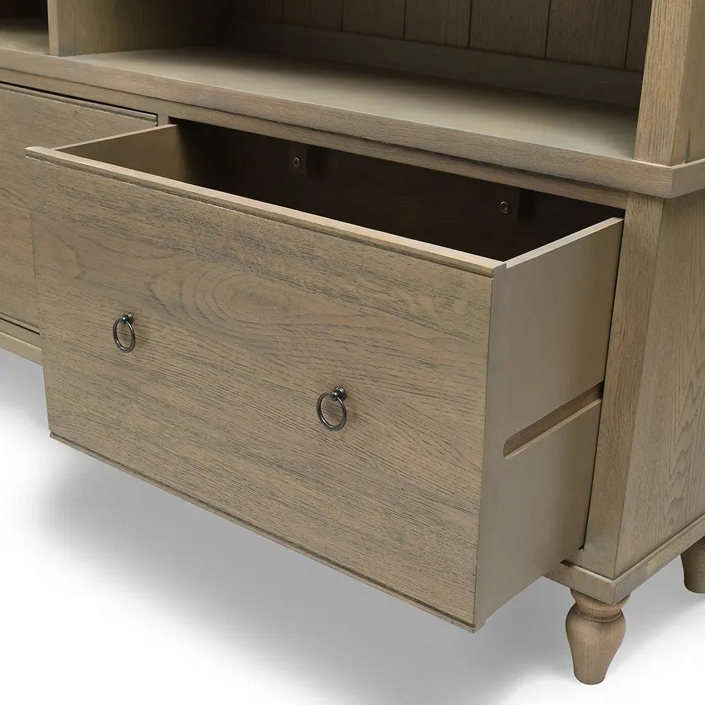 Large Divider Bookcase with Drawers - Smoked Oak