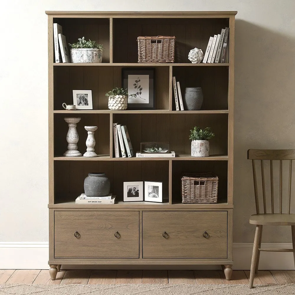 Large Divider Bookcase with Drawers - Smoked Oak